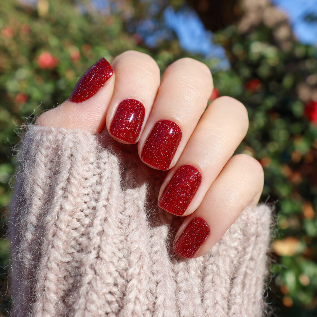 attractive short red glitter acrylic chic nails wi 2