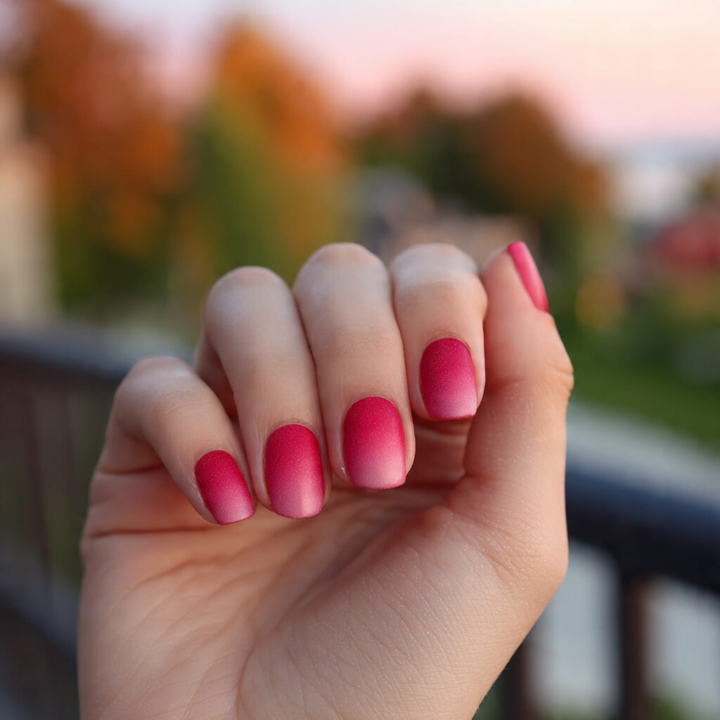attractive short red ombre with matte finish nails