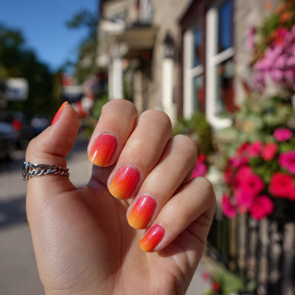 attractive short square to ruby ombre nails with s