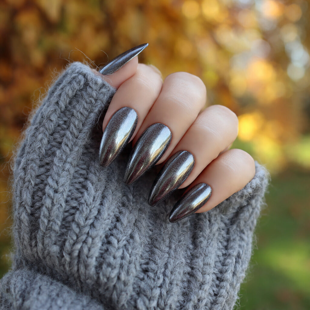 attractive silver velvet cat eye nails with outdoo