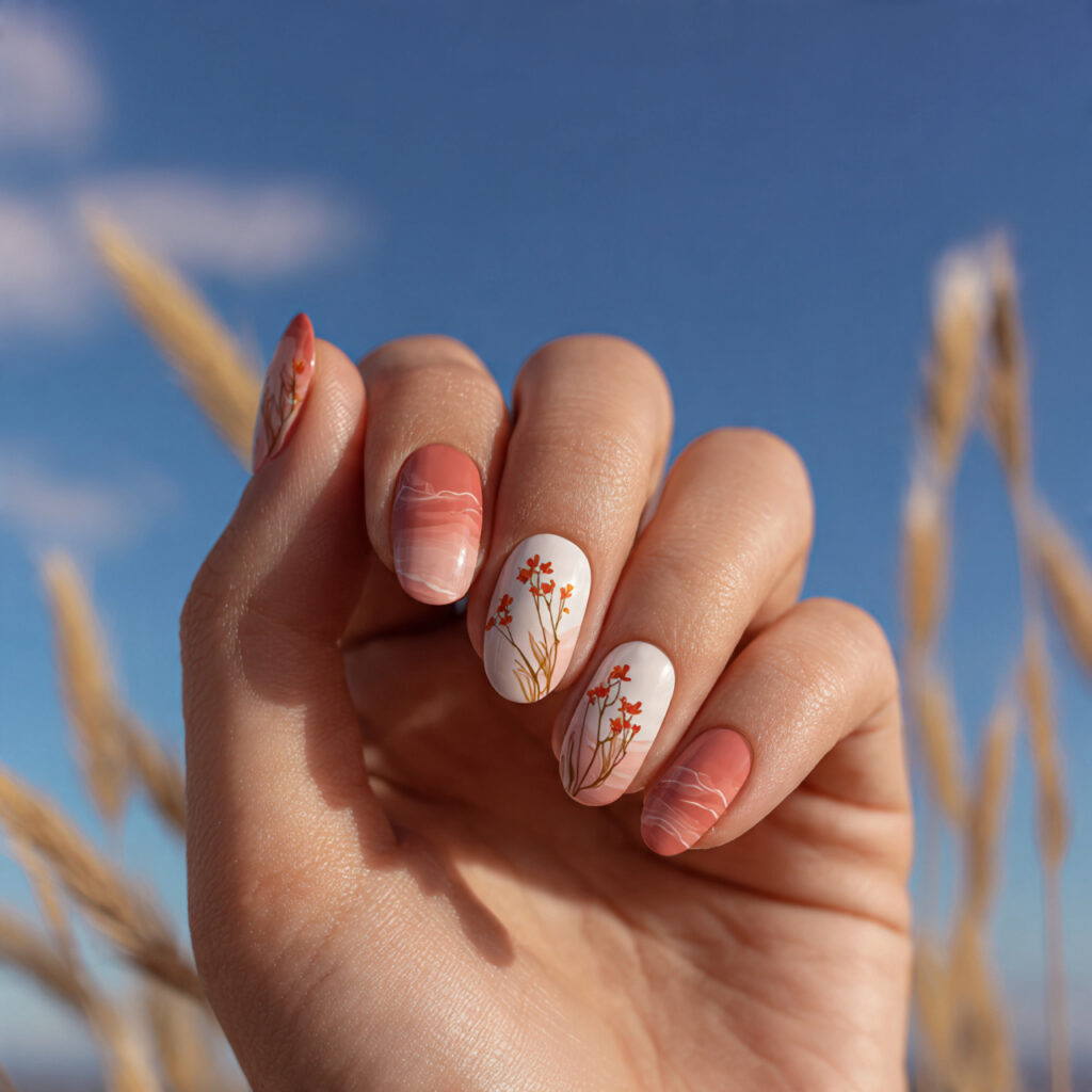 attractive simple line art nails with outdoor summ