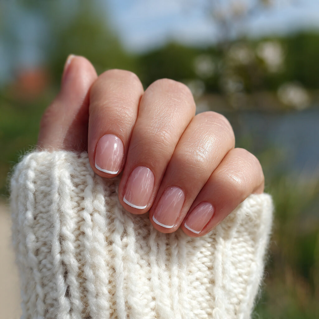 attractive simple micro french nails with outdoor 1