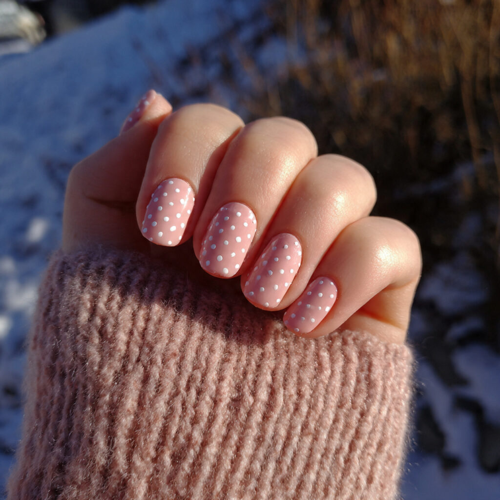 attractive simple nails with tiny white dots with