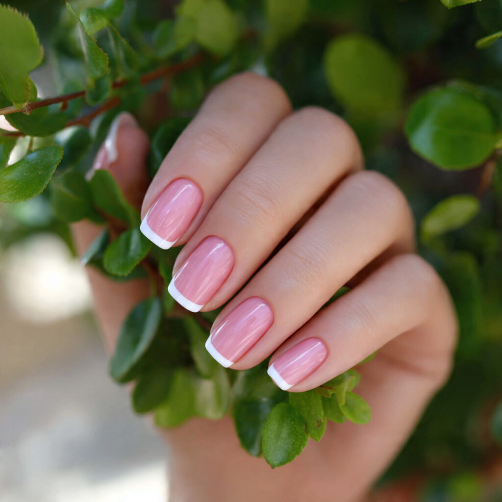 attractive simple nails with white outline tips wi