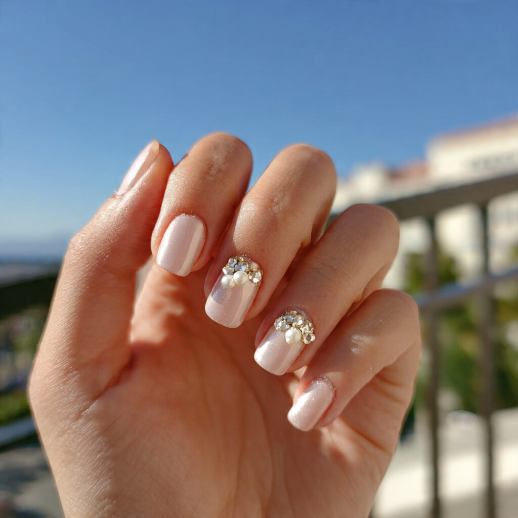 attractive simple pearl accent nails with outdoor