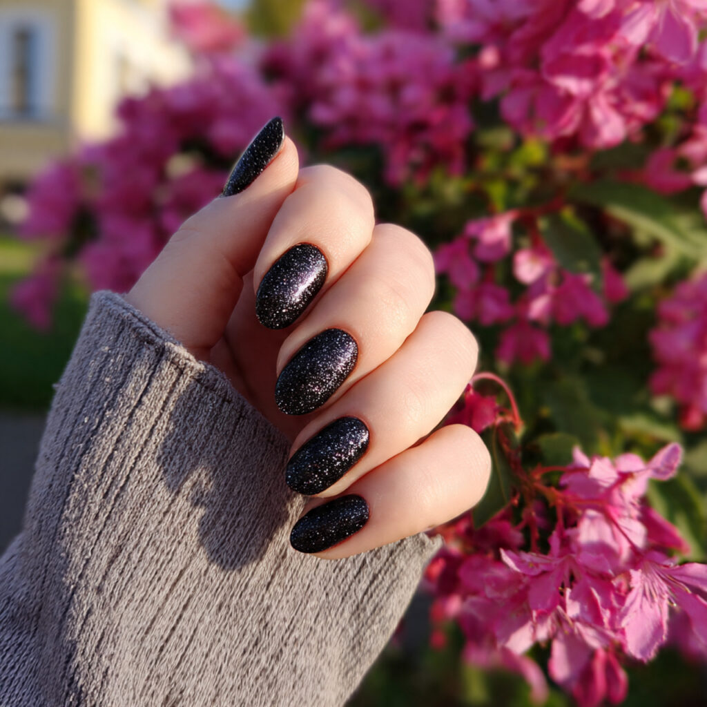 attractive soft black jelly short nails with outdo