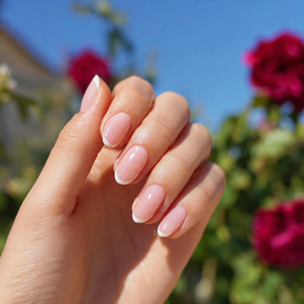 attractive soft blush micro french tips with outdo