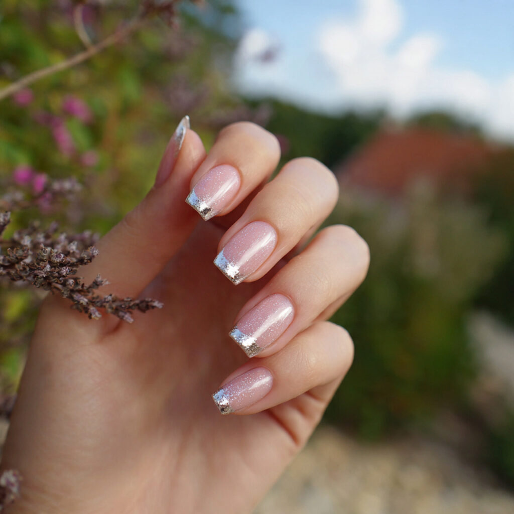 attractive soft chrome french acrylic nails with o