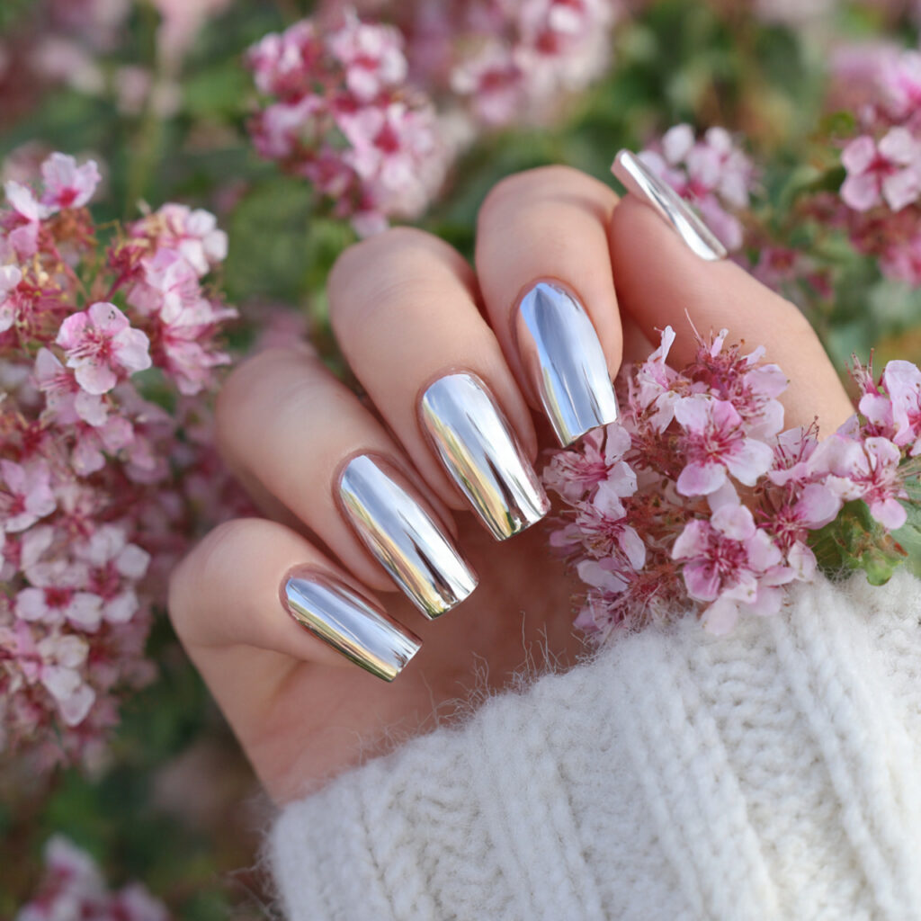 attractive soft chrome french short coffin nails w