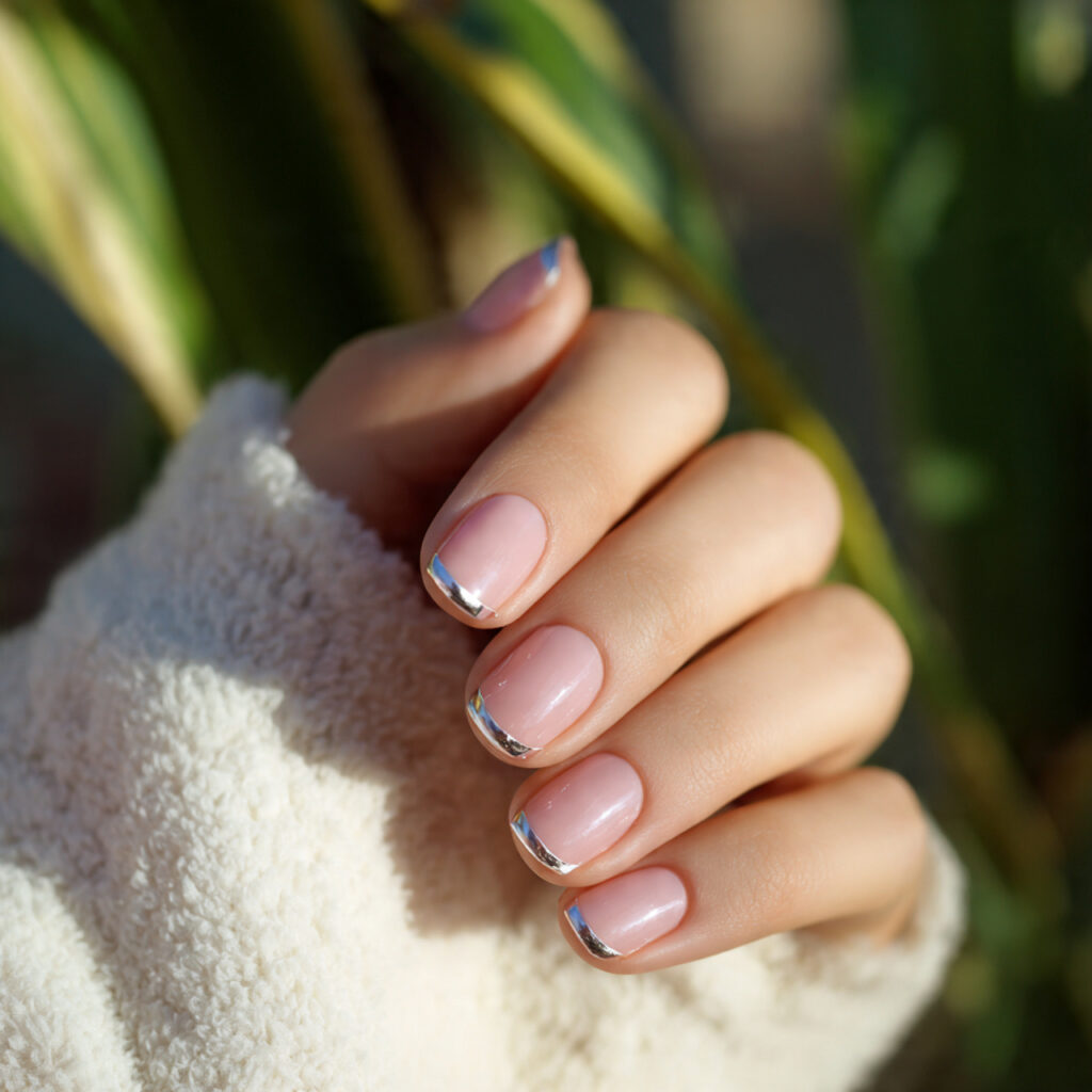 attractive soft chrome french short square acrylic