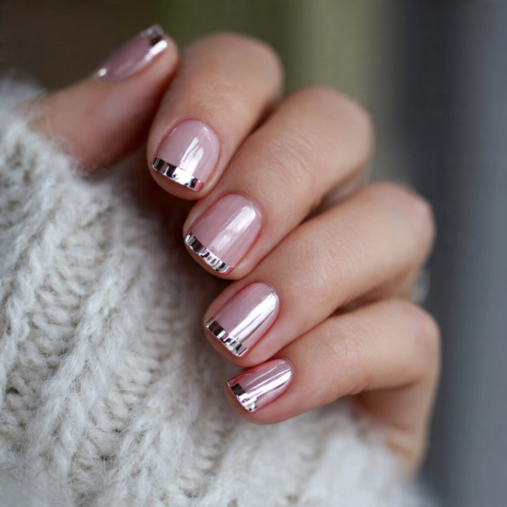 attractive soft chrome french short square nails s