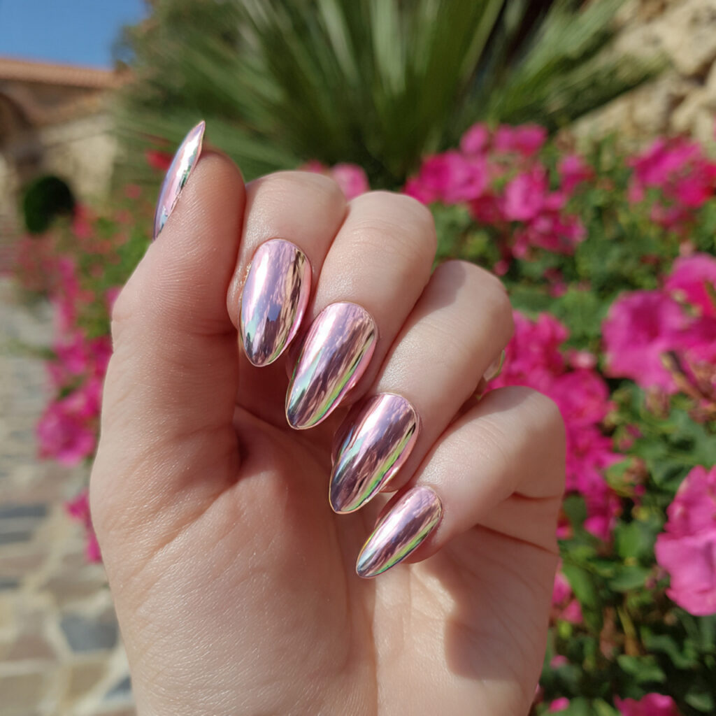 attractive soft chrome french short stiletto nails