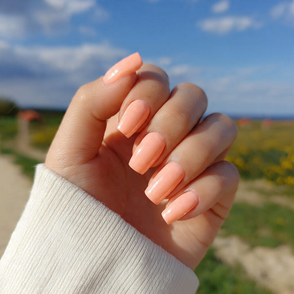 attractive soft peach square acrylics nails with o