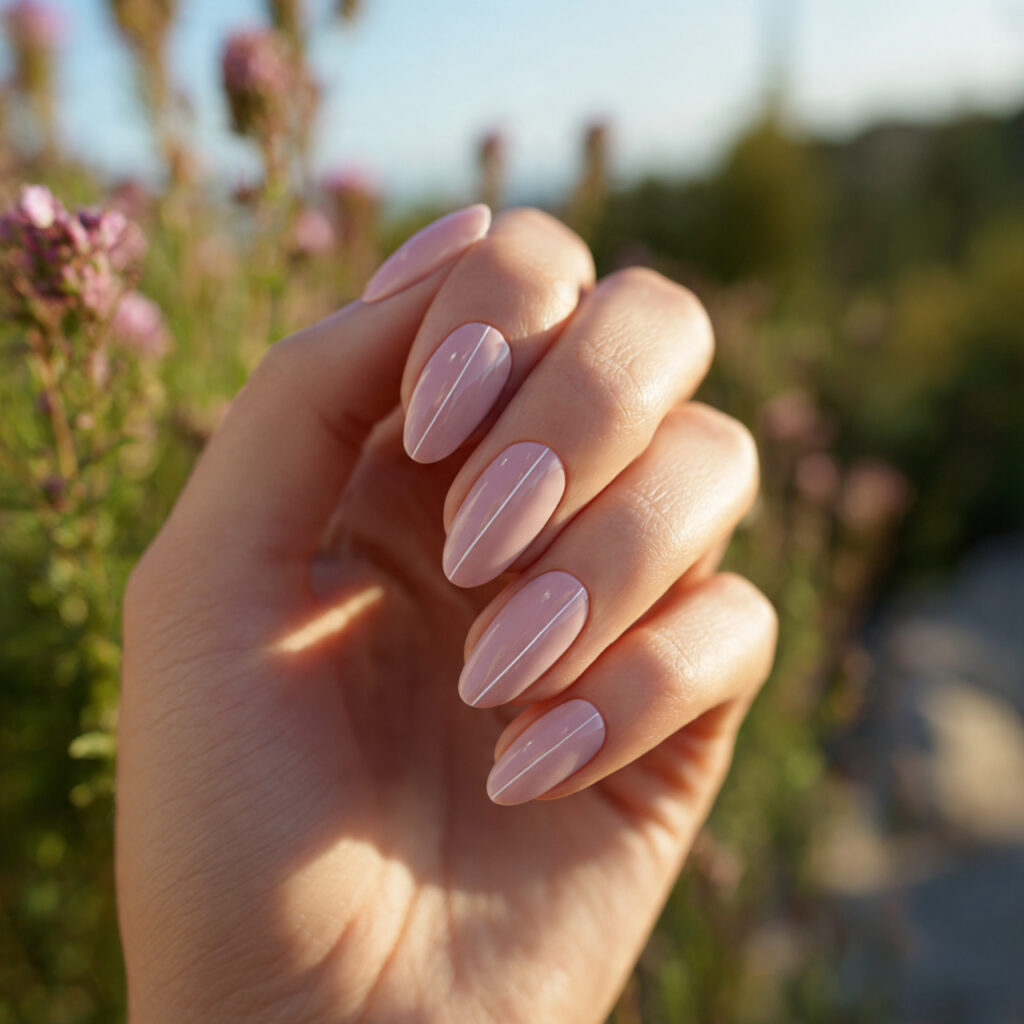 attractive soft pink minimalist line nails with ou