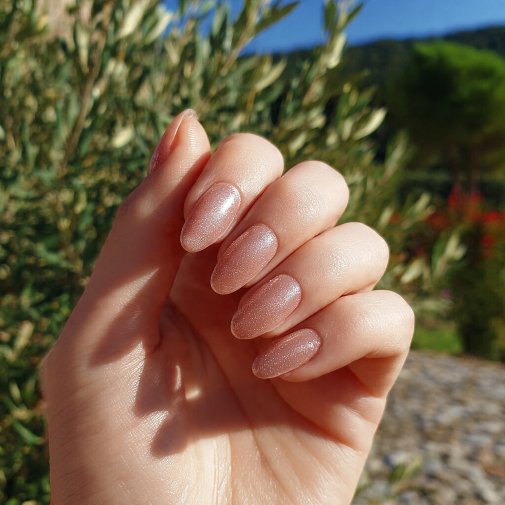 attractive soft shimmer simple nails with outdoor