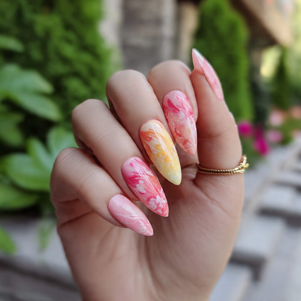 attractive soft swirl short stiletto nails with ou