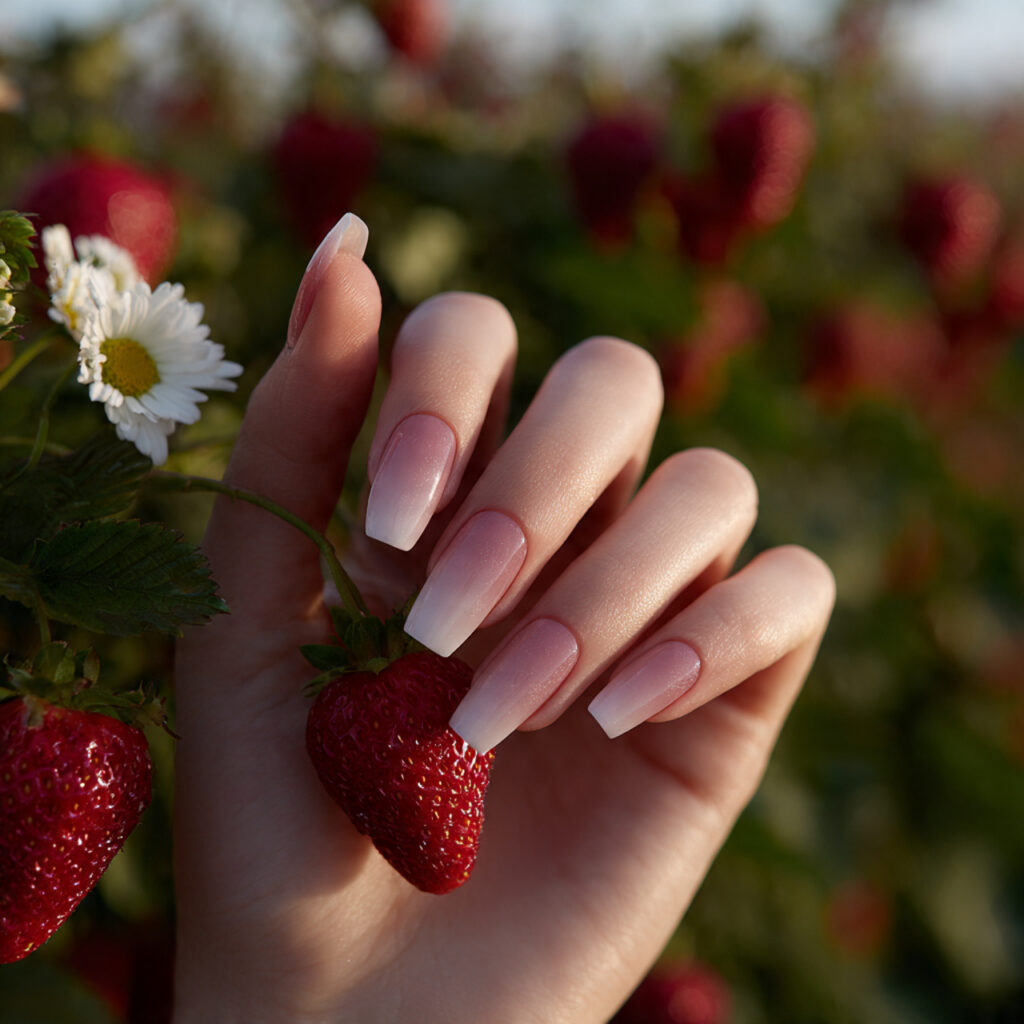 attractive strabberry milk soft ombrenails with ou