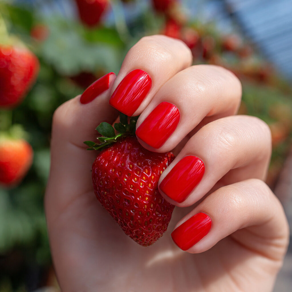 Nail Inspo Red: 14 Stunning Red Nail Ideas That Feel Bold, Chic, and Impossible to Ignore 9 attractive strawberry jelly red nails with outdoor