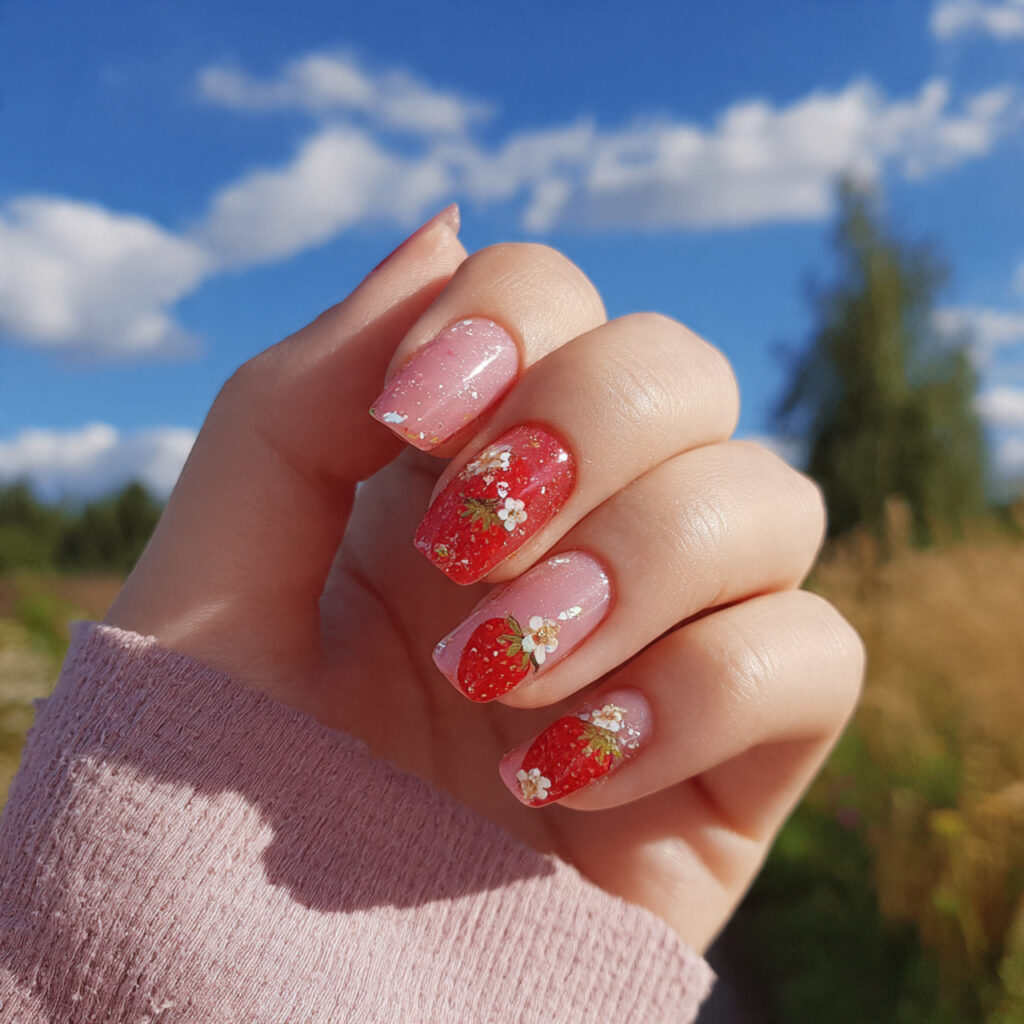 Nail Inspo Y2K: 14 Playful Y2K Nail Ideas That Feel So Cute and Nostalgic 2 attractive strawberry jelly y2k nails with outdoor