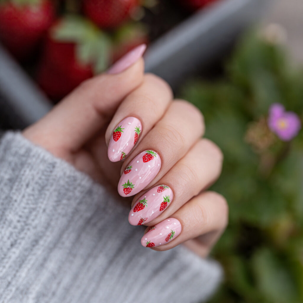 attractive strawberry milk almond short nails with