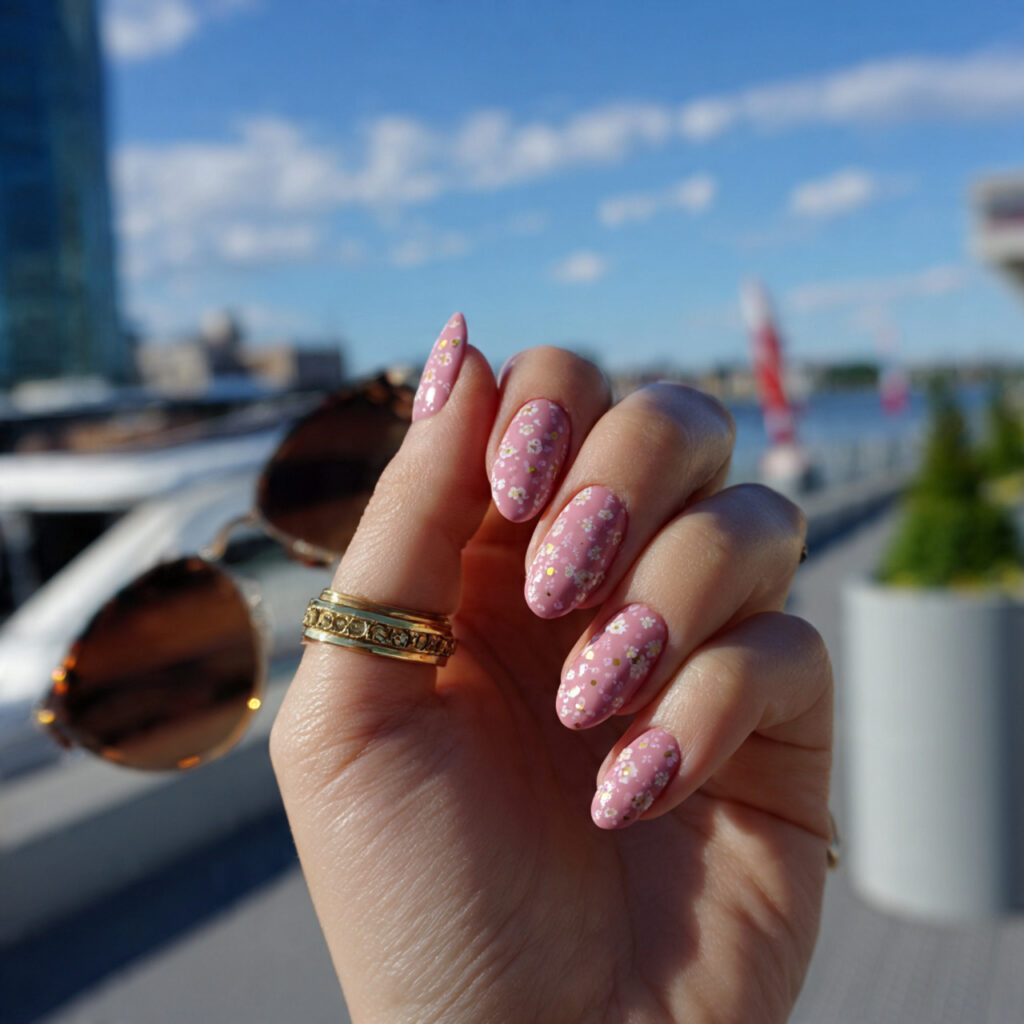 attractive strawberry milk and mocha nails with ou