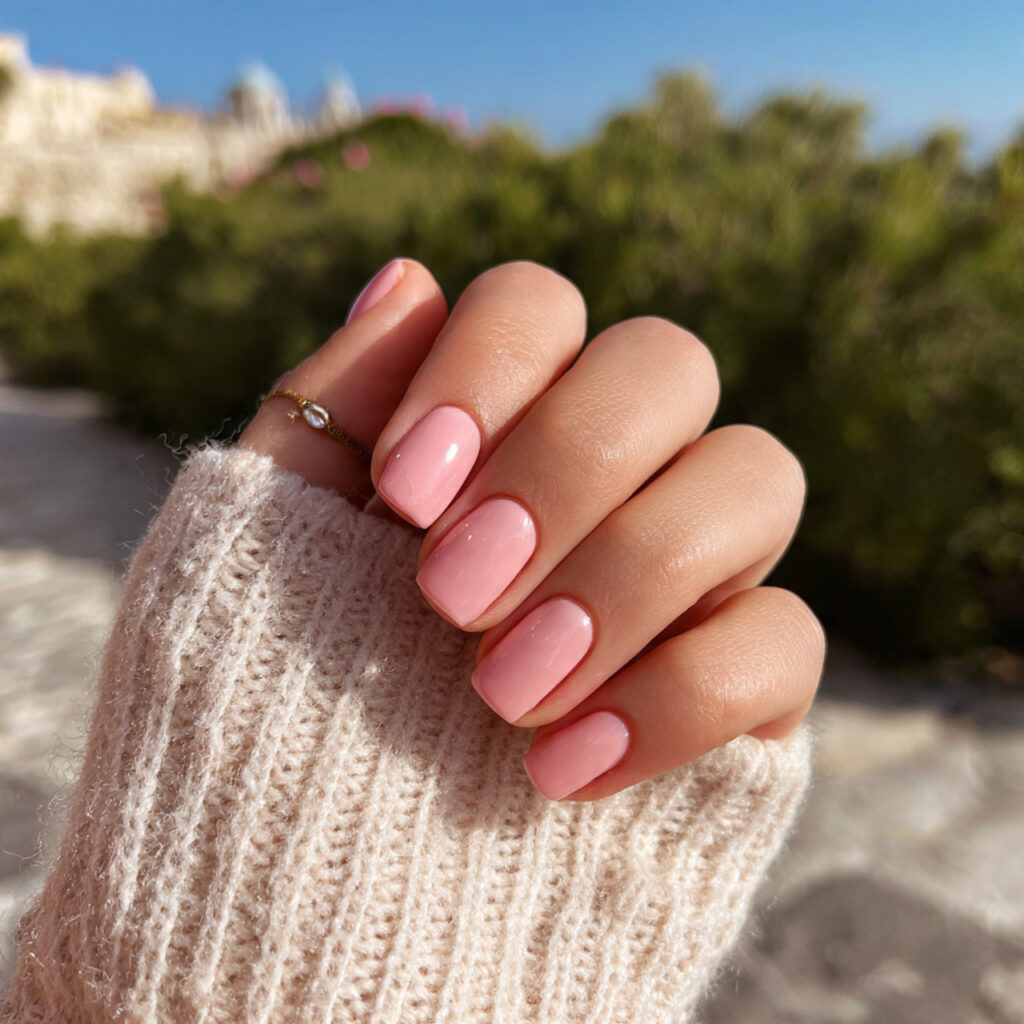 attractive strawberry milk color short acrylic nai