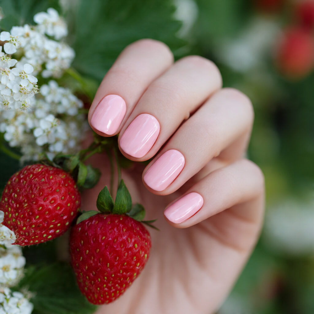 attractive strawberry milk color short nails with 1