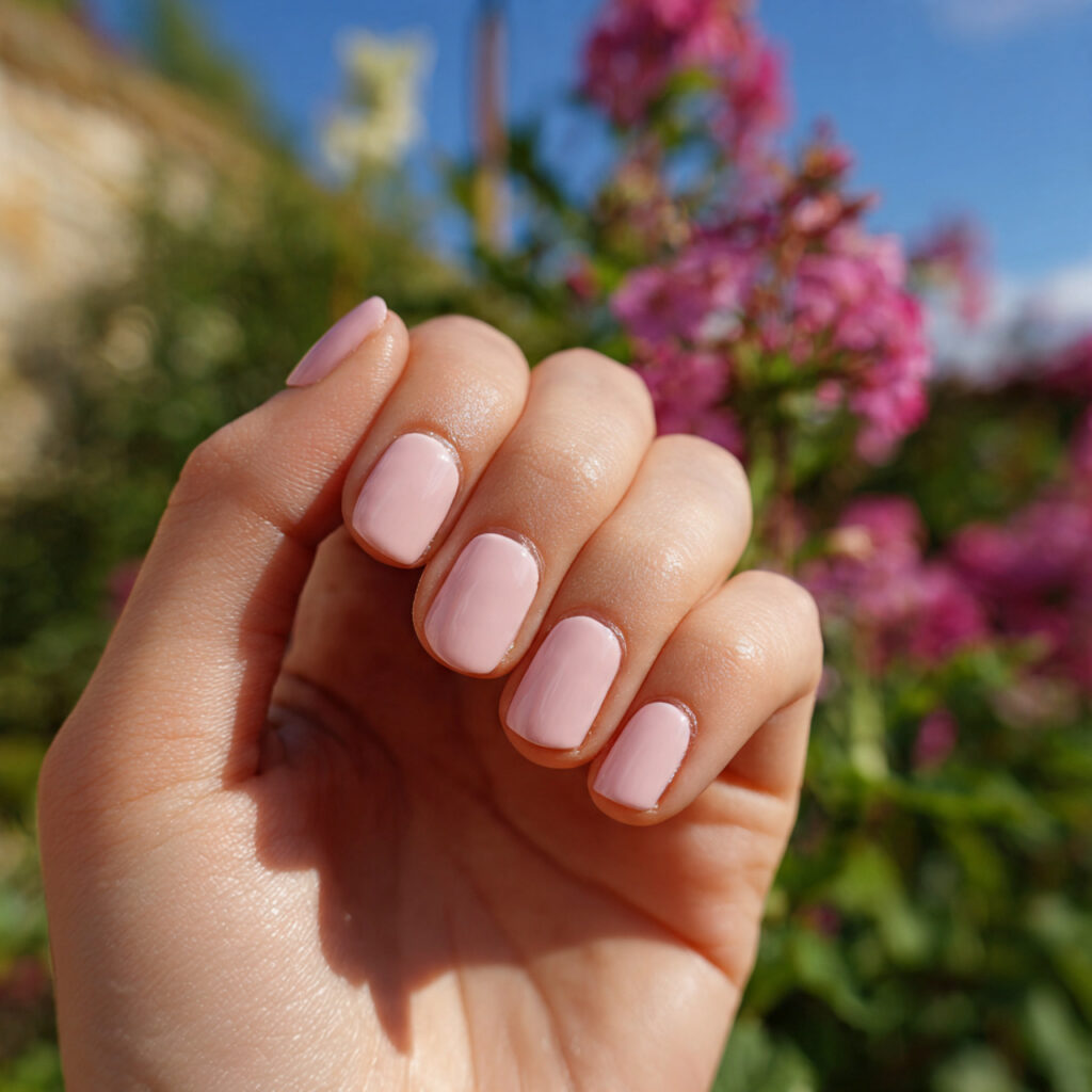 attractive strawberry milk color short nails with 2