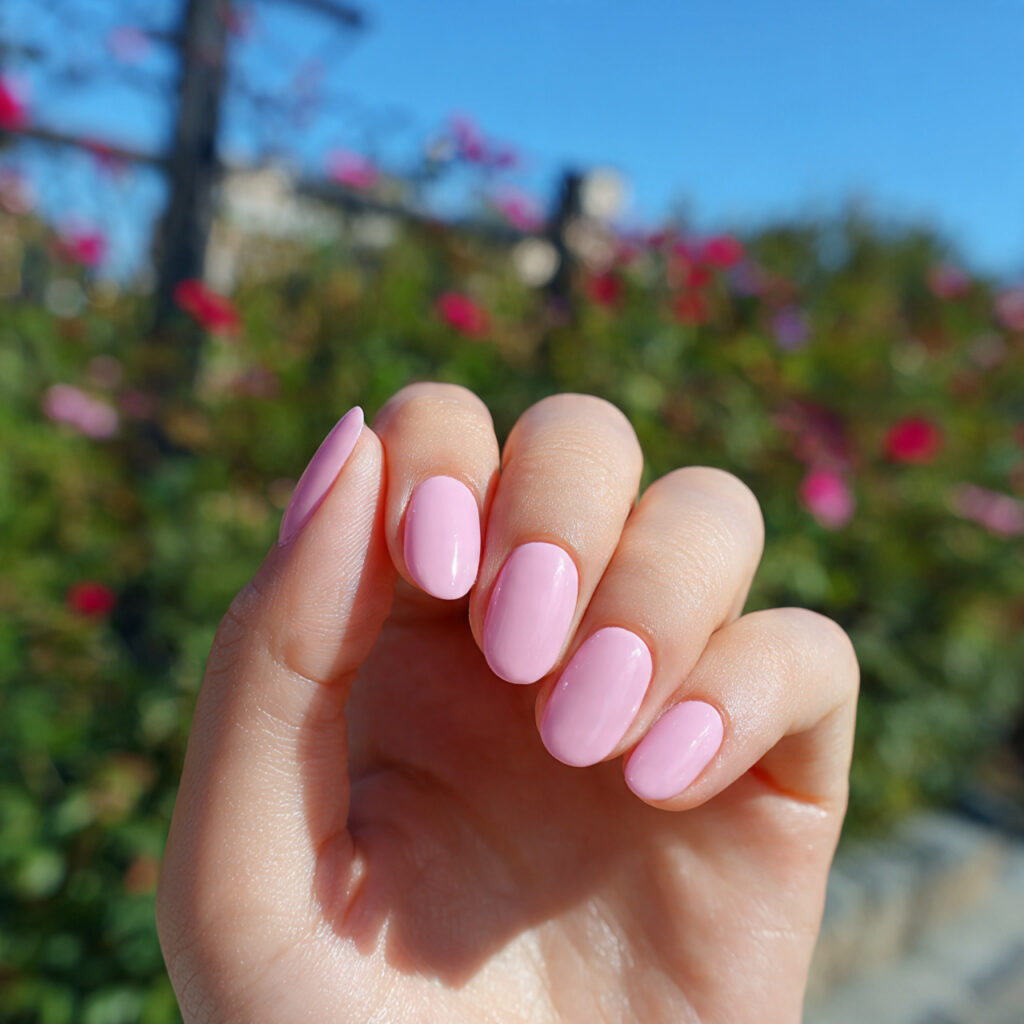 attractive strawberry milk color short oval nails