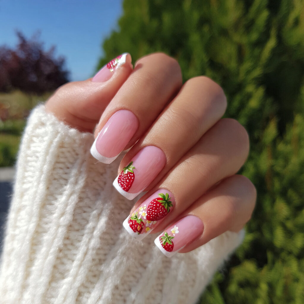 attractive strawberry milk french acrylics nails w