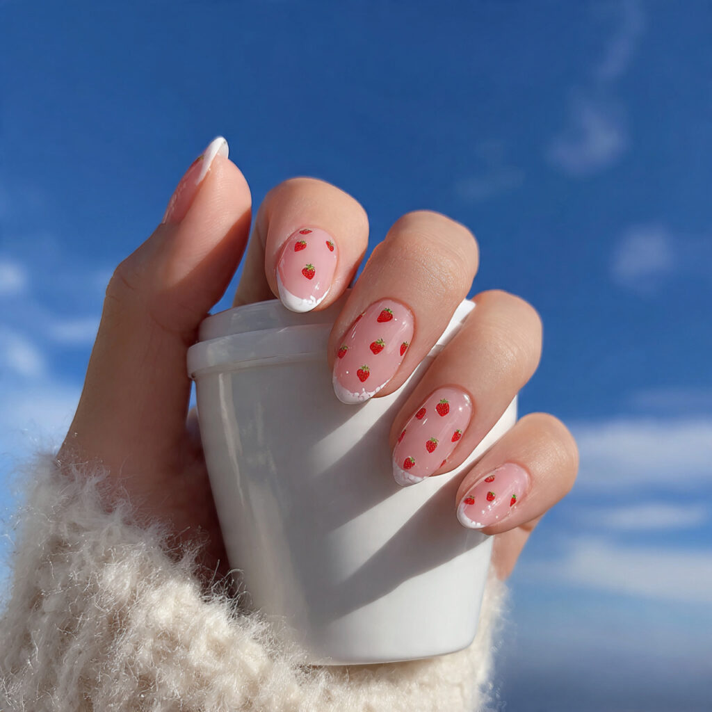 attractive strawberry milk french nails with outdo