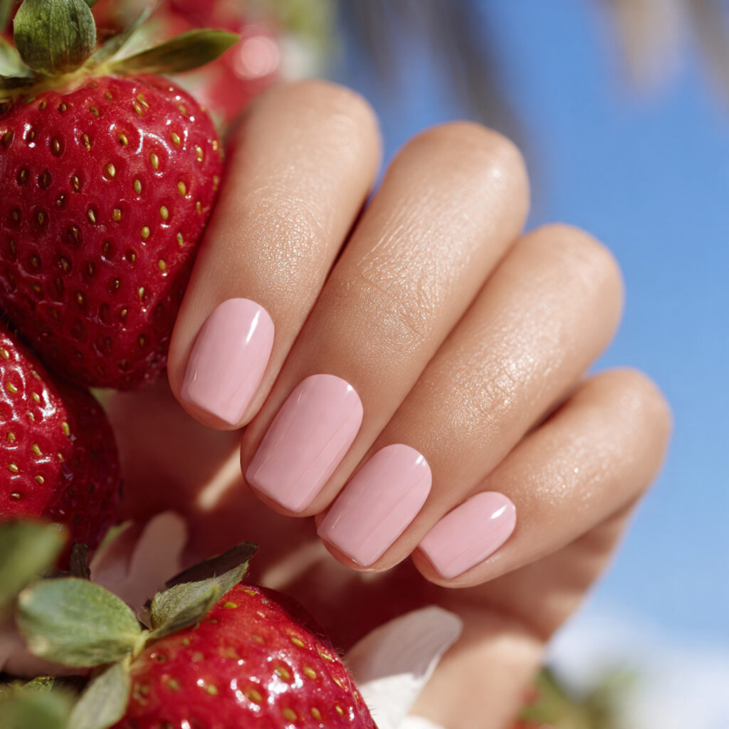 attractive strawberry milk gloss nails with outdoo