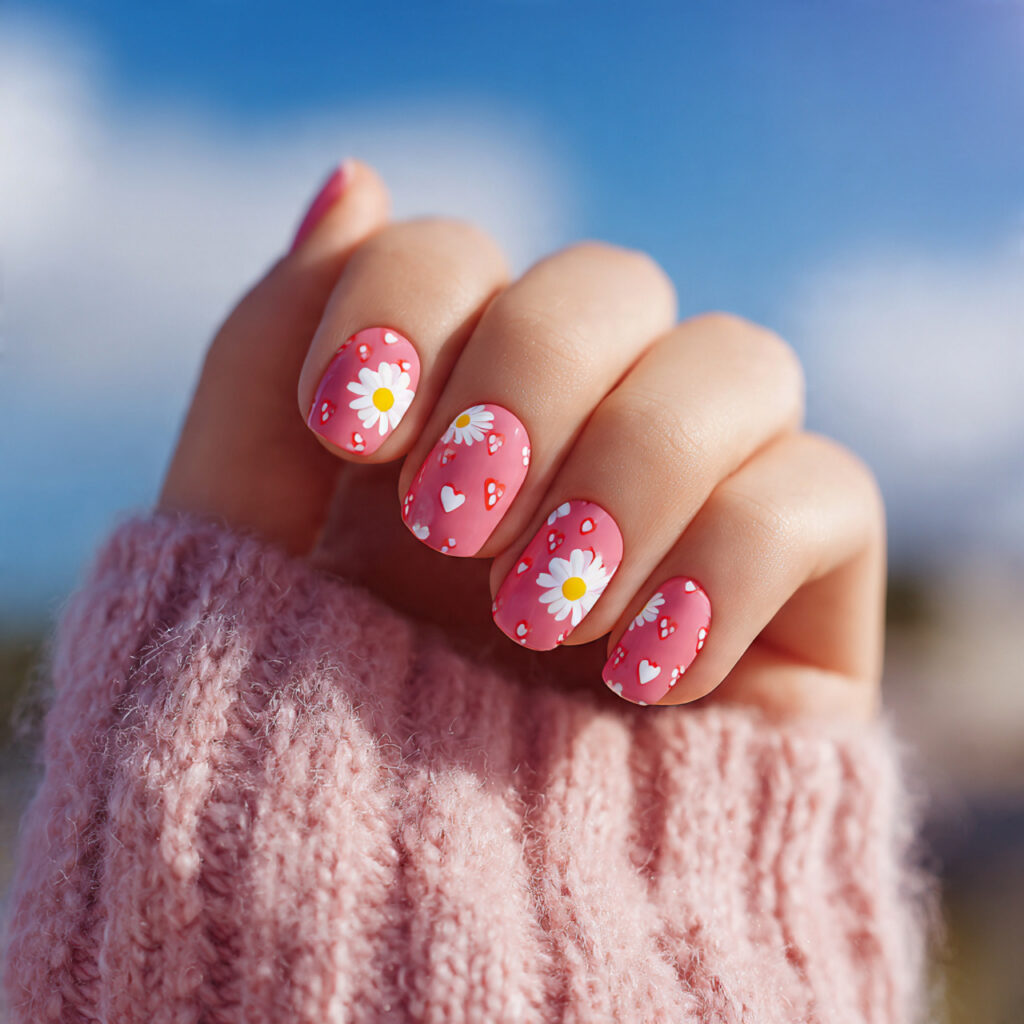 attractive strawberry milk heart square nails with