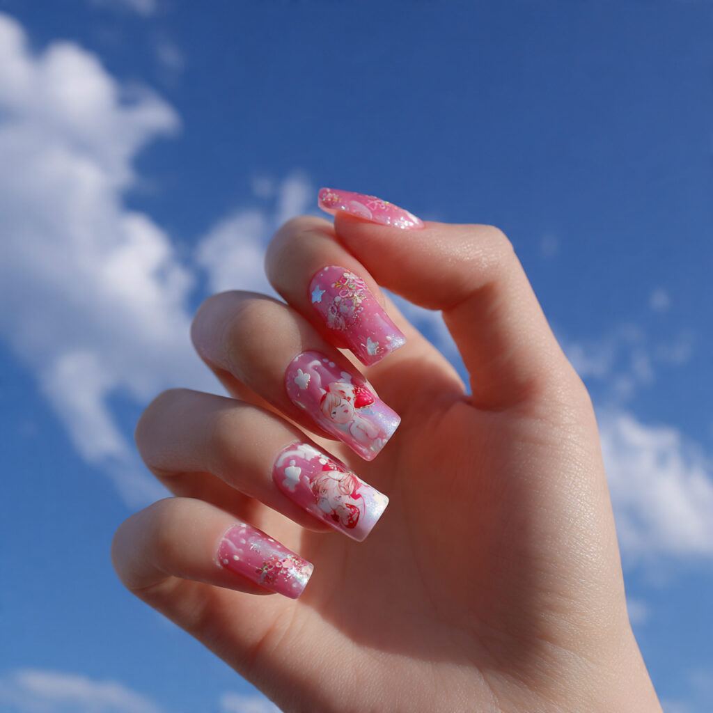 attractive strawberry milk jelly gel nails with su