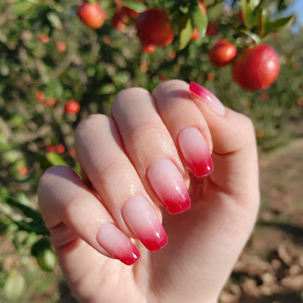 attractive strawberry milk ombre into red tips nai