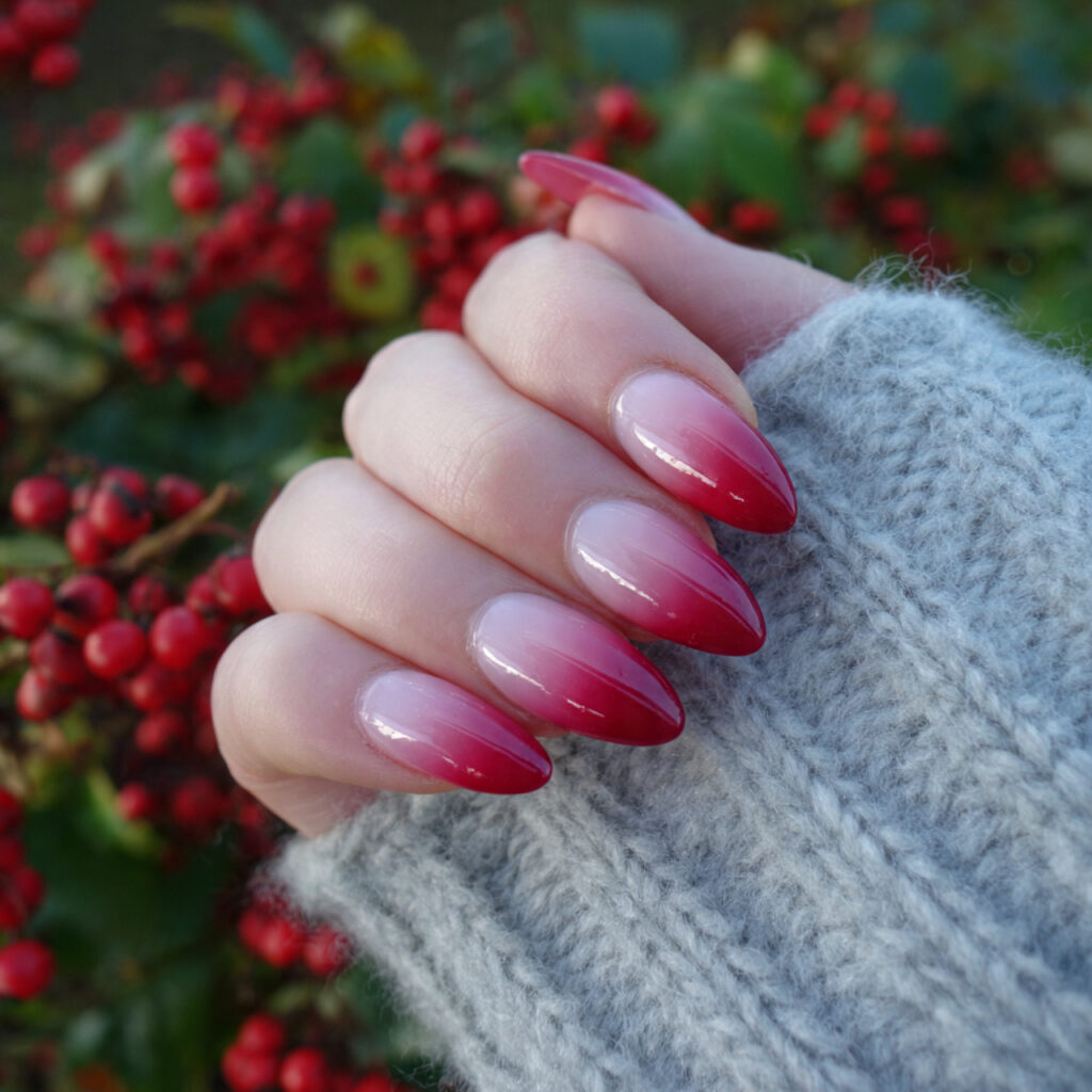 attractive strawberry milk ombre into red tips nai 2