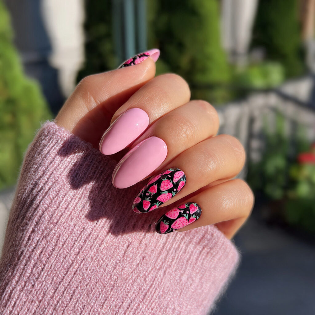 attractive strawberry milk pink and black almond n