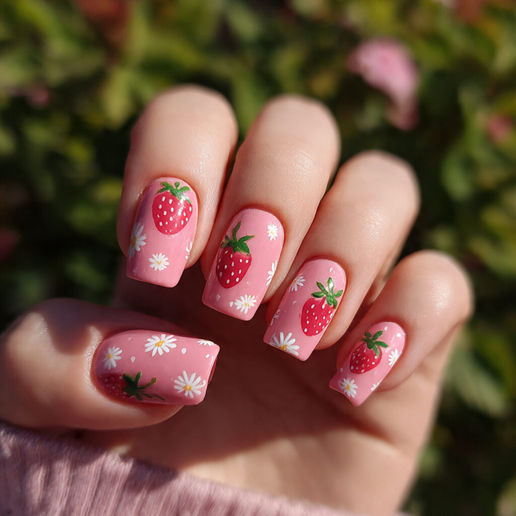 attractive strawberry milk short acrylic nails wit