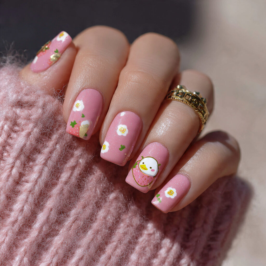 attractive strawberry milk short duck nails with o