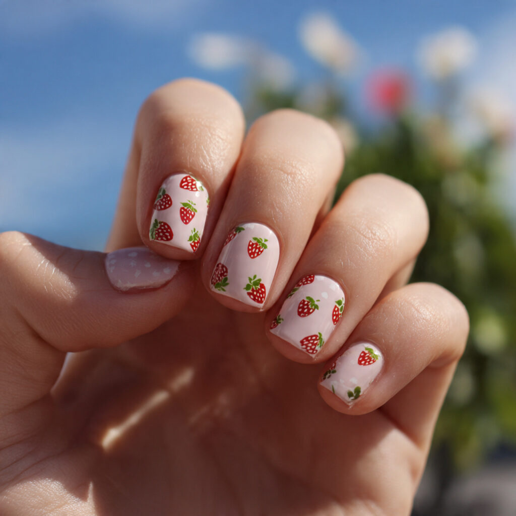 attractive strawberry milk short square nails shor