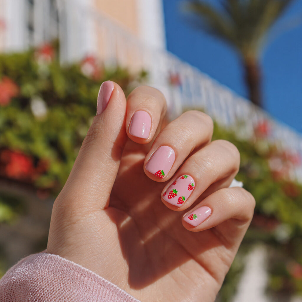 attractive strawberry milk short summer nails with