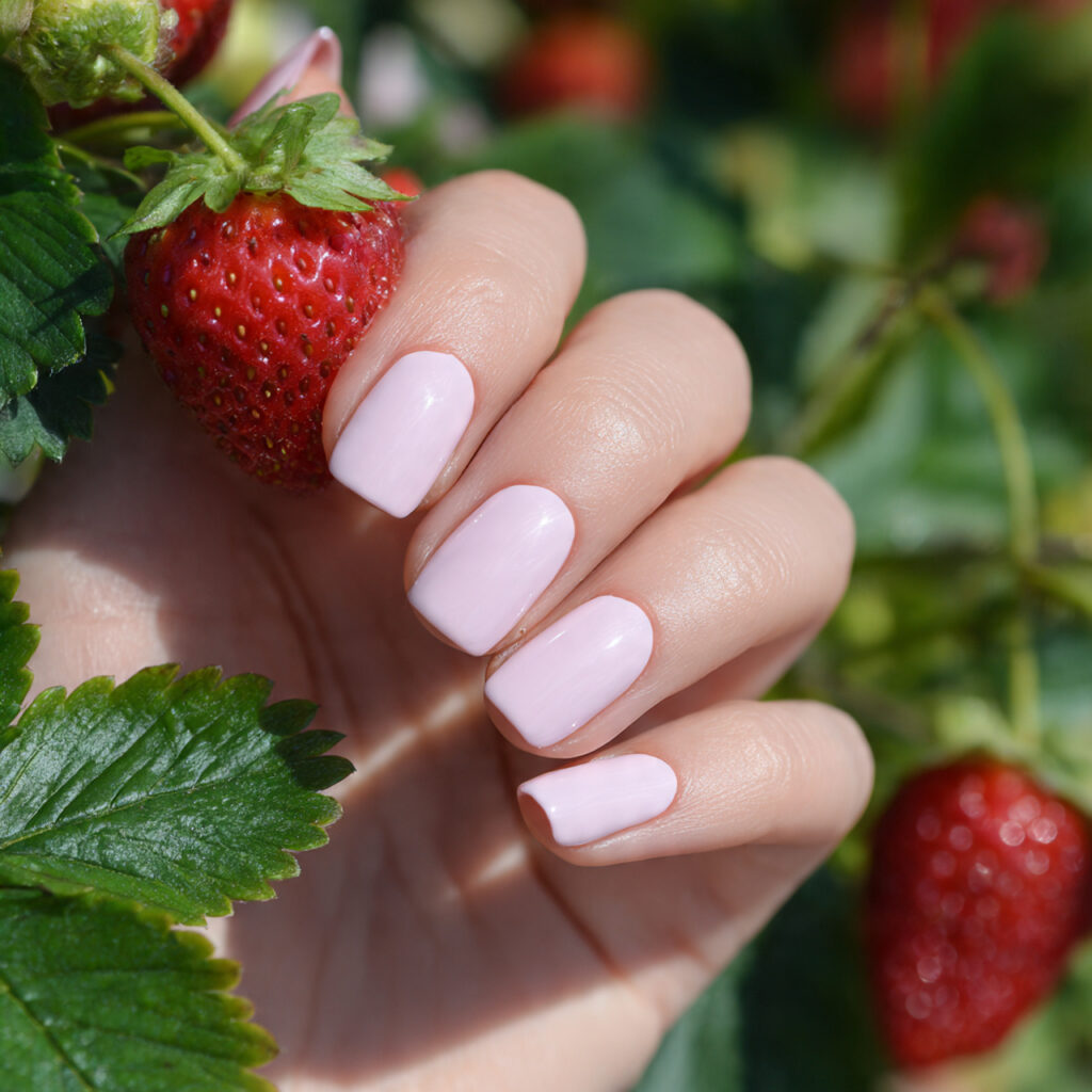 attractive strawberry milk very short nails with s
