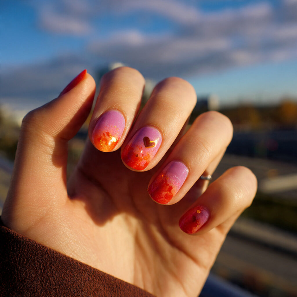 attractive sunset aura micro heart detail nails wi
