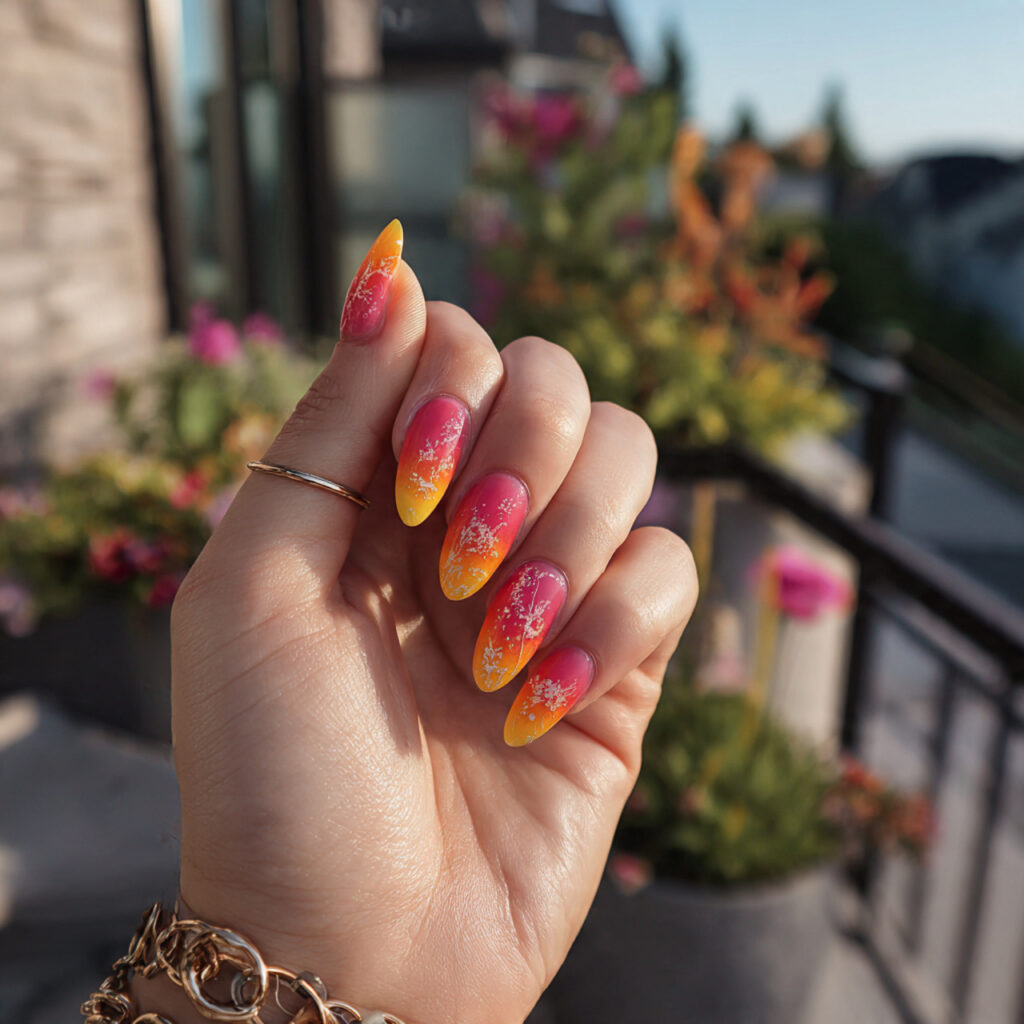 attractive sunset ombr almond nails with summer ou