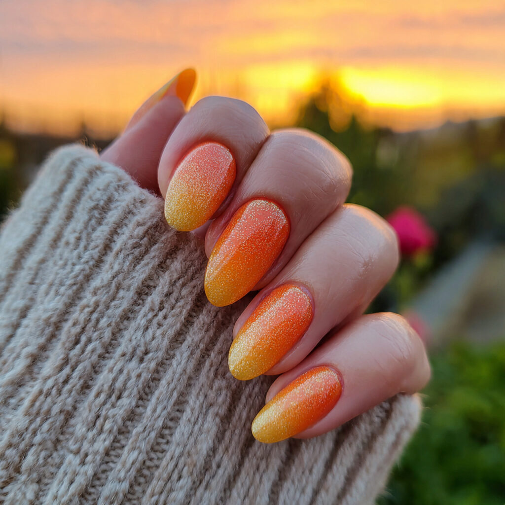 attractive sunset ombr golden hour blend nails wit