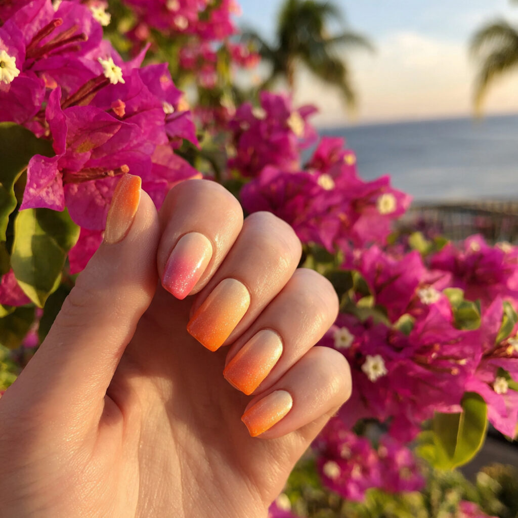 attractive sunset ombr nails with summer outdoor b