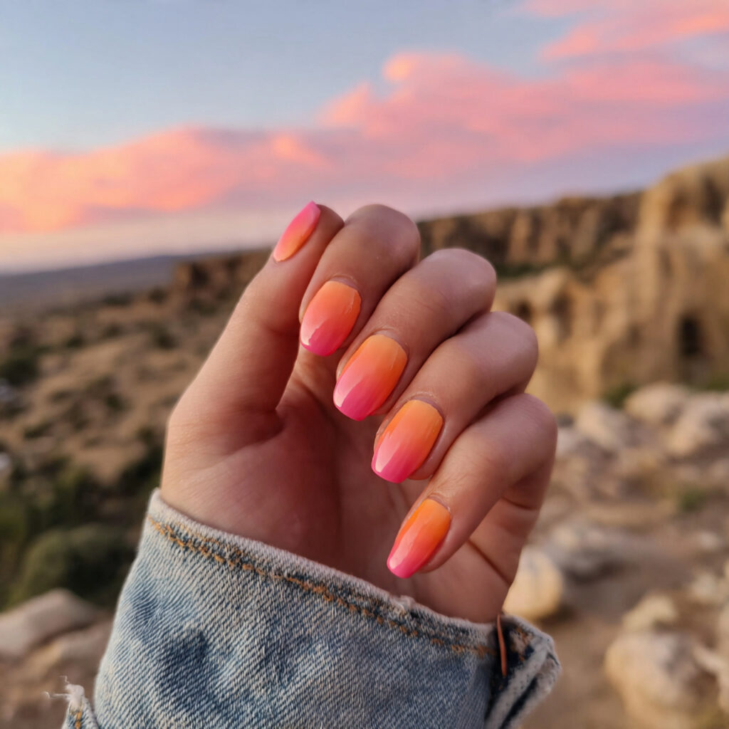 attractive sunset ombr orange to pink glow nails w