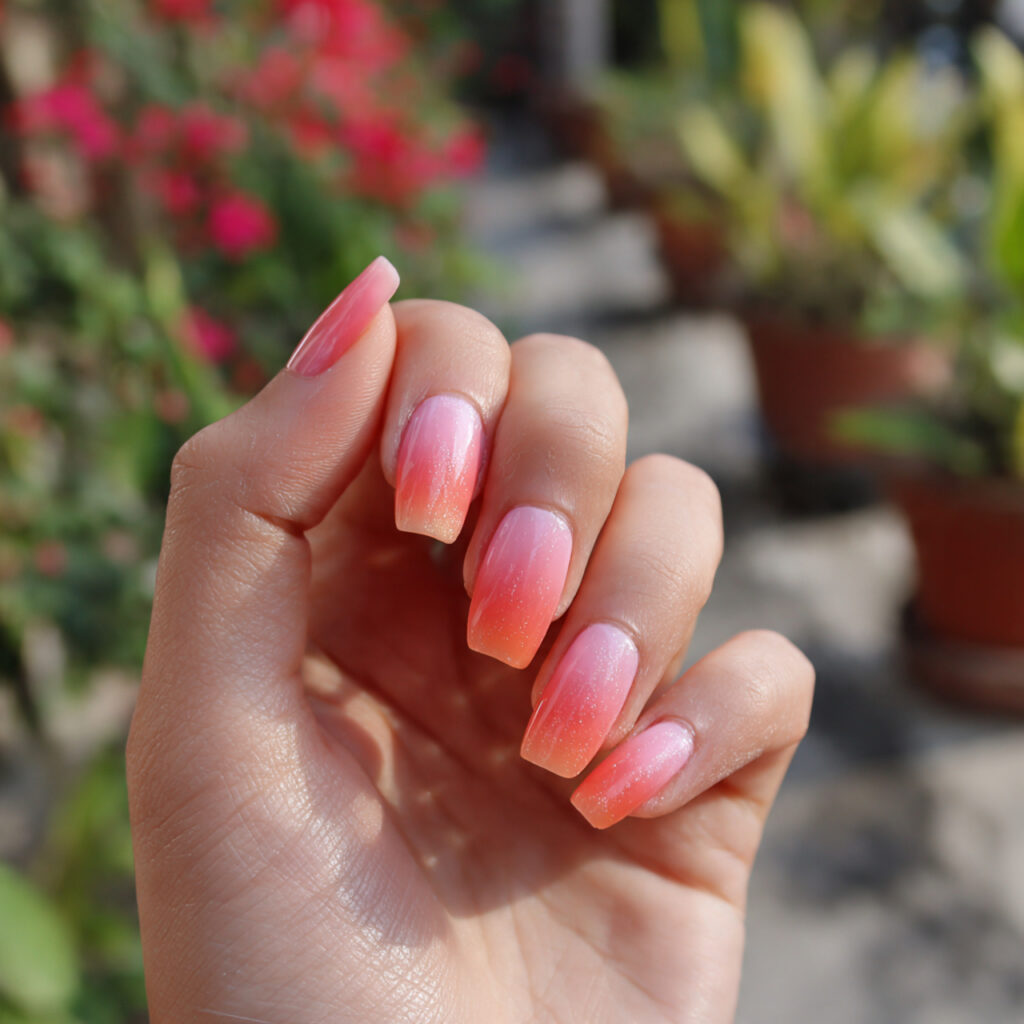 attractive sunset ombre gel nails peach to pink wi