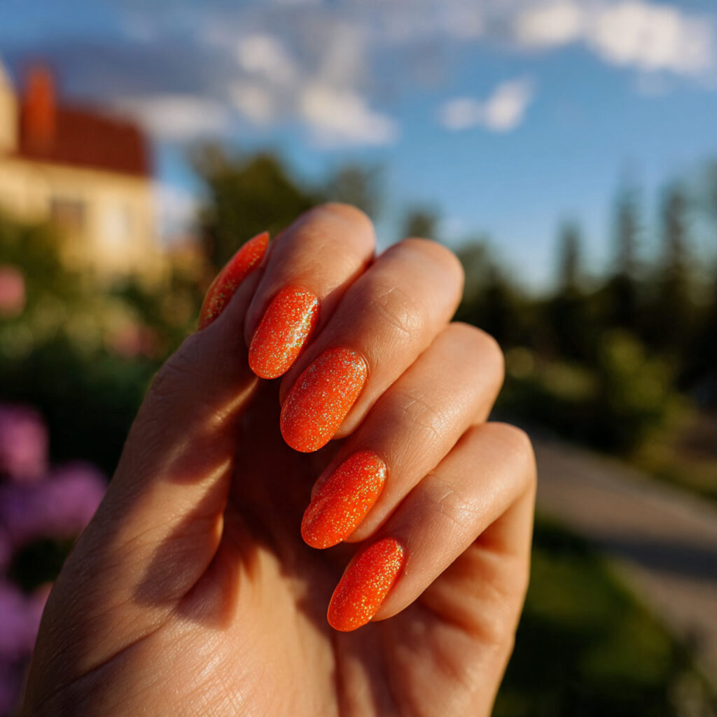 attractive tangerine aura golden hour glow nails w