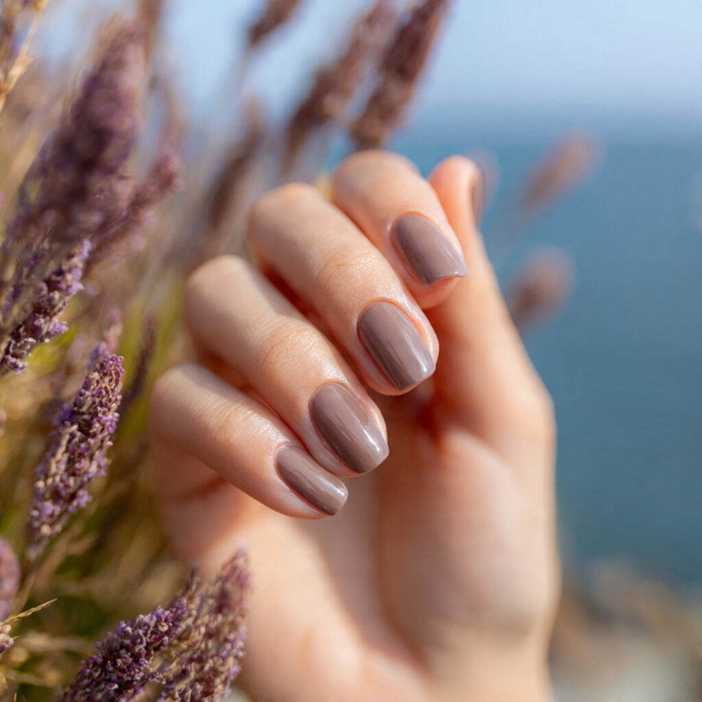 attractive taupe brown minimalist nails with outdo